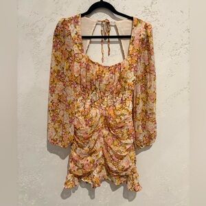 Astr Floral Ruched Mini Dress